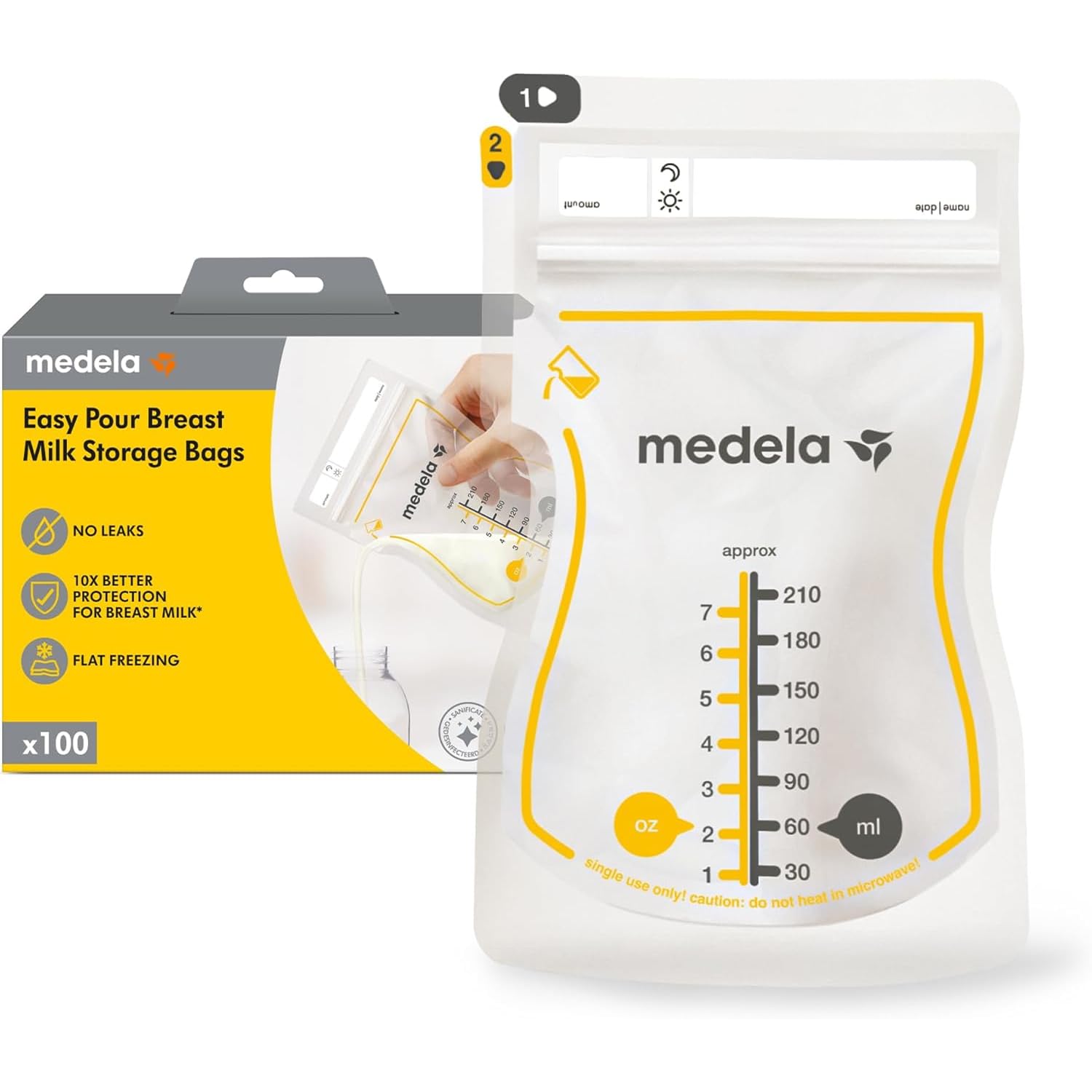 Medela Easy Pour 210 ml Muttermilchbeutel – Auslaufsicherer 100er Pack für sichere Lagerung