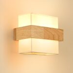 Gleonlux Wandleuchte Holz mit Stoffschirm – Retro Wandlampe E14 für Wohnzimmer & Flur