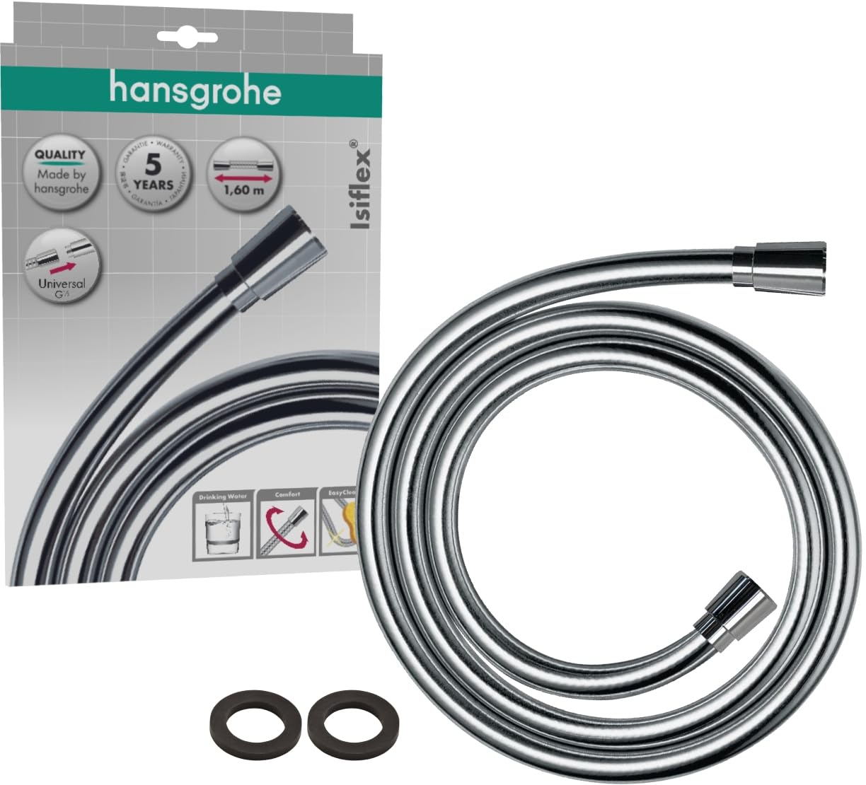 hansgrohe Isiflex Duschschlauch 1,60 m – Verdrehschutz & Knickschutz in Chrom