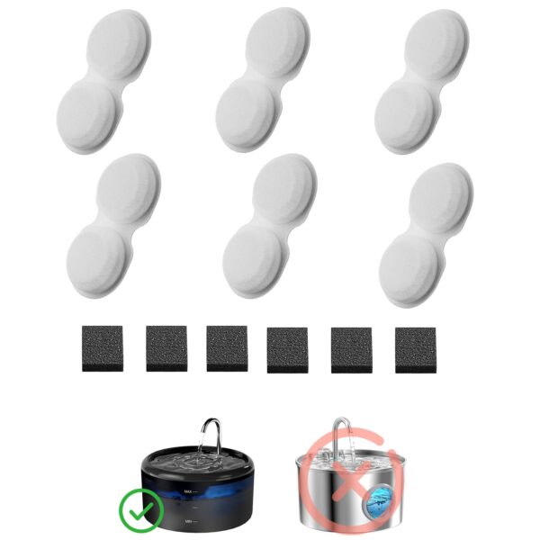 VOUAAOOD Katzenbrunnen Filter Set – 12er Pack (6 Aktivkohle + 6 Schaumstoff) für H6