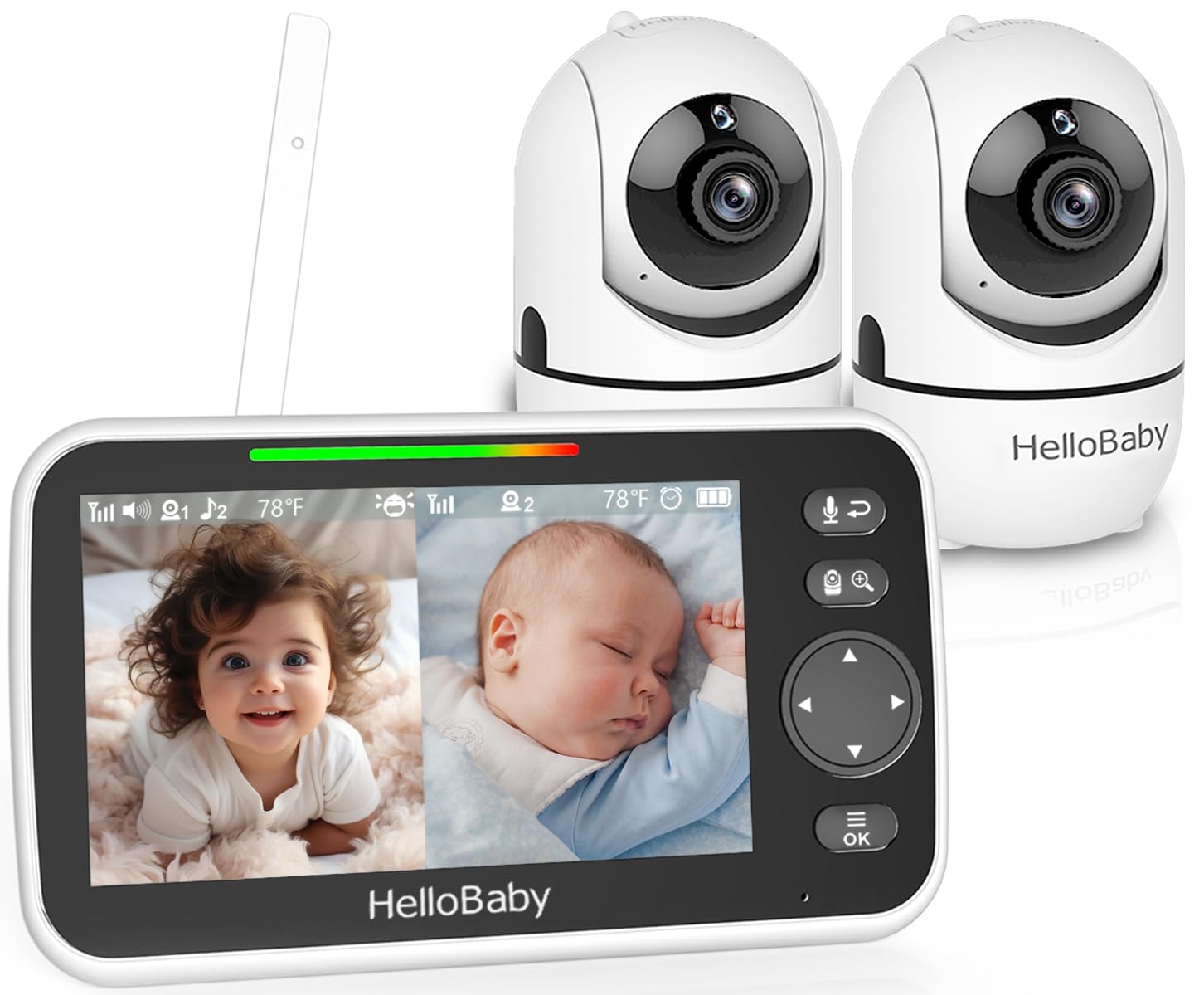 HelloBaby Babyphone mit 2 Kameras & 5" Split-Bildschirm – Sichere Überwachung ohne WLAN