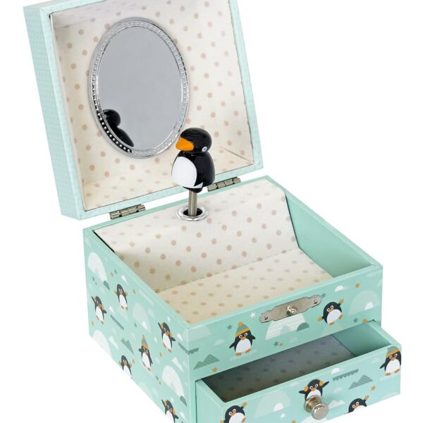 Trousselier Pinguin Schmuckdose grün – Spieluhr mit Mozarts Kleine Nachtmusik & Leuchteffekt