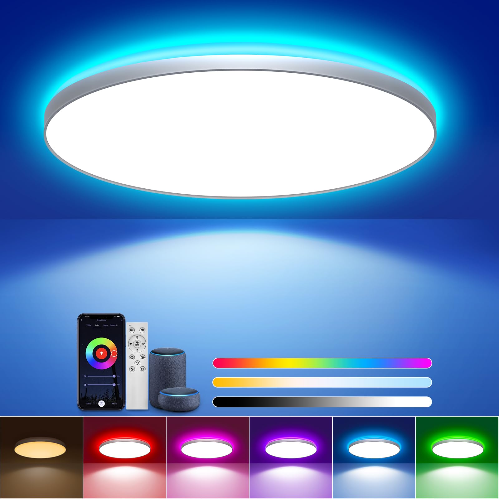 ToyGlee 36W LED Deckenleuchte Ø30cm Dimmbar – Smart RGBIC mit Alexa & Google Assistant