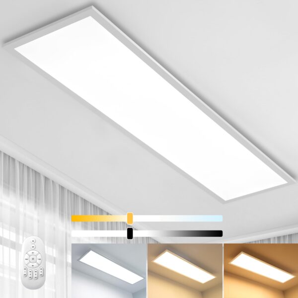 Aimosen LED Deckenleuchte 100x25 cm dimmbar – 28W Rechteck Panel mit Fernbedienung & Farbtemperatur