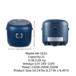 AMIEROUS Reiskocher 2 l – tragbarer Mini-Kocher für Auto, LKW & Zuhause (12V/24V/110V) – Bild 3