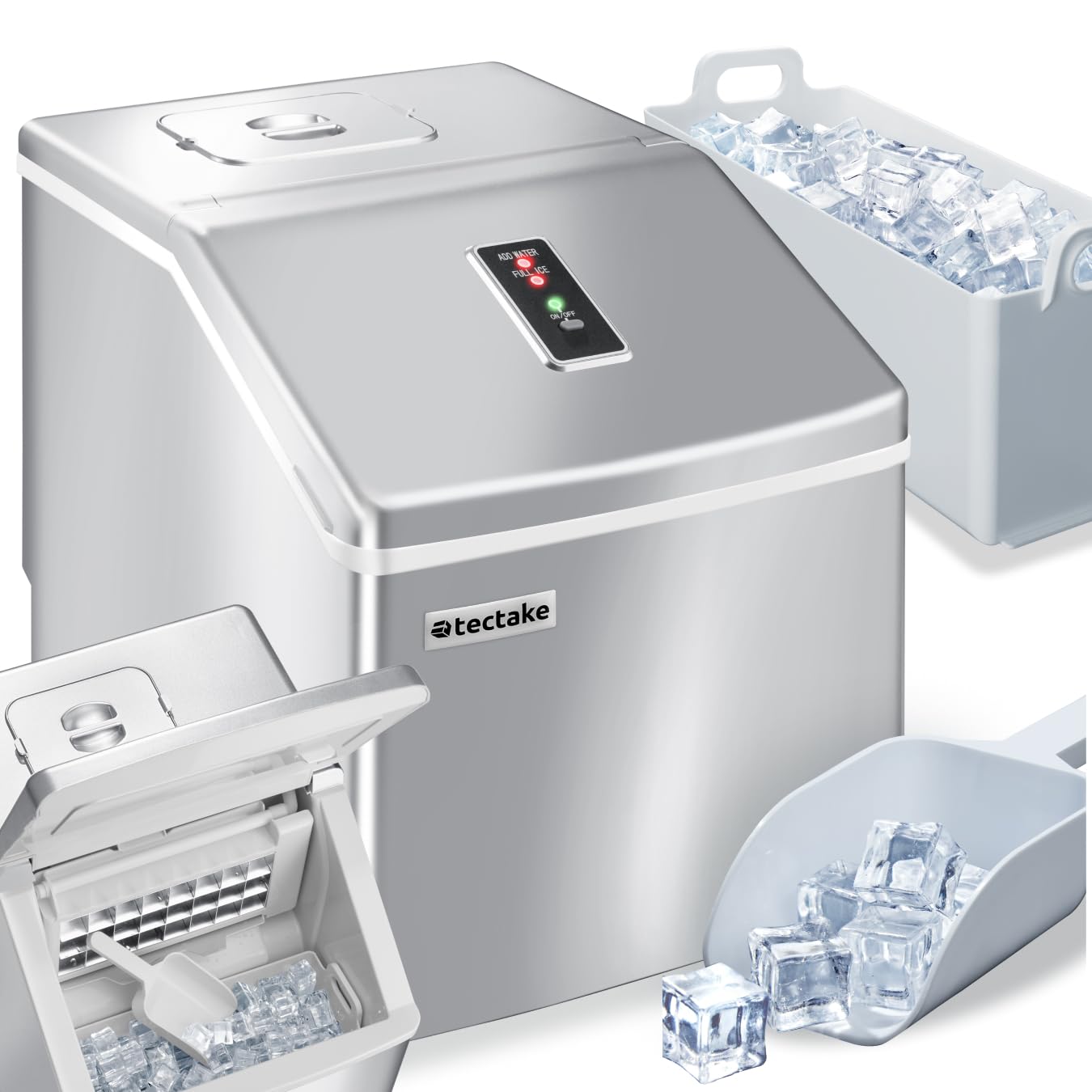tectake Profi Eiswürfelmaschine 13 kg/24h – Klare Eiswürfel für Bar, Büro & Events