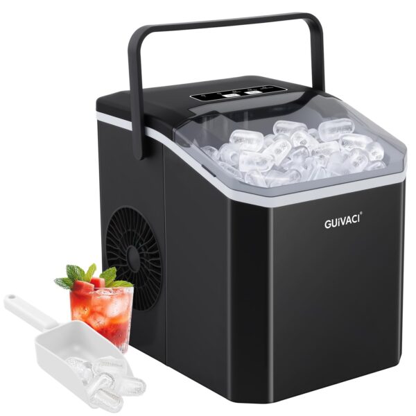 GUIVACI Eiswürfelmaschine mit Selbstreinigung – 12 kg/24h, tragbar mit Griff