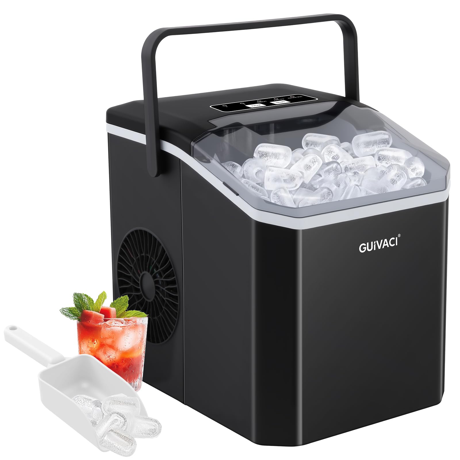 GUIVACI Eiswürfelmaschine mit Selbstreinigung – 12 kg/24h, tragbar mit Griff