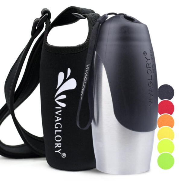 VIVAGLORY Hundetrinkflasche 750ml mit Neopren-Halter & Tragegurt – Edelstahl für unterwegs