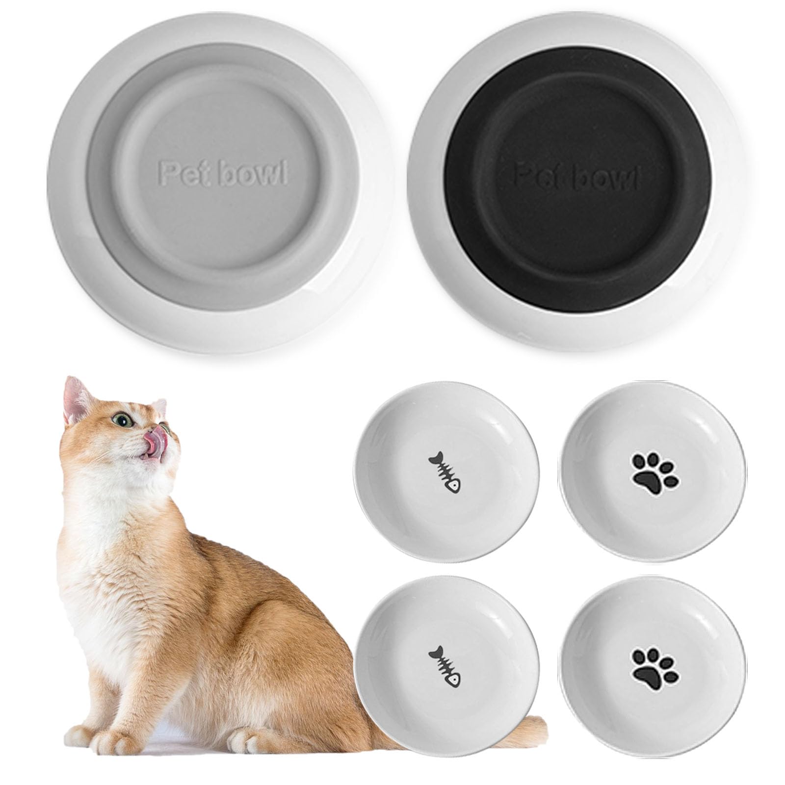 MLABINYA Keramik-Katzennapf Set 4er – Flach & Rutschfest für Katzen & kleine Hunde