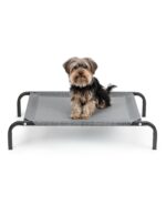 lionto Erhöhte Hundeliege 75 x 47 cm – Outdoor Haustierliege mit Metallgestell Grau