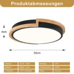 JZEKVN LED Deckenleuchte 30cm Schwarz mit Holz – 24W Deckenlampe 4000K für Wohnräume – Bild 2