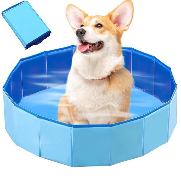 LUFEIS Hundepool 60x20cm – Faltbares Planschbecken mit Ablassventil für kleine Hunde
