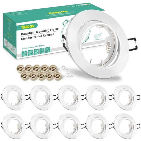 Tailcas 10er Einbaustrahler GU10 Set – 30° schwenkbar, matt weiss für LED & Halogen