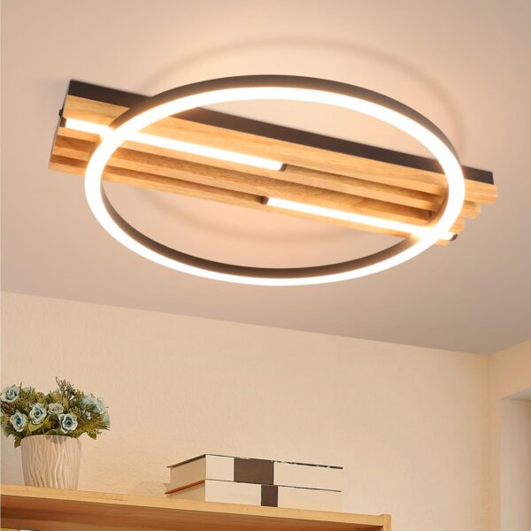 GBLY LED Deckenleuchte 38cm Holz – 24W Warmweiss 3000K für Wohnzimmer & Schlafzimmer