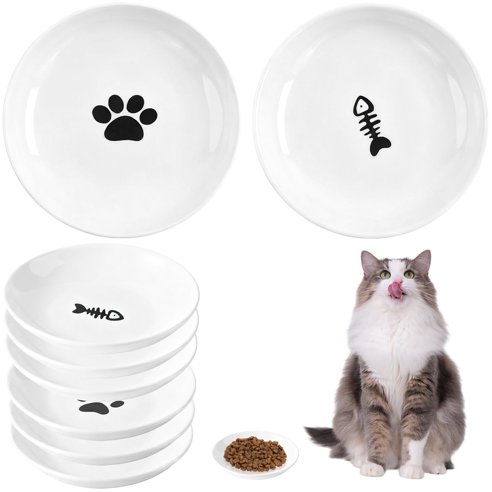 6er Set Keramik Katzennapf flach – Schnurrbart-freundlich & spülmaschinenfest für Katzen