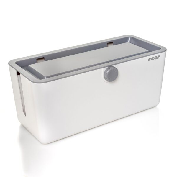 reer CableGuard Kabelbox – Kindersichere Steckdosenleisten-Box mit Drehverschluss