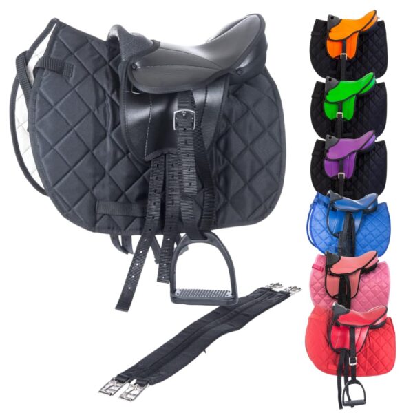 Marengos Holzpferd Sattel Set 12" Beginner – Komplettes Reitzubehör aus Kunstleder