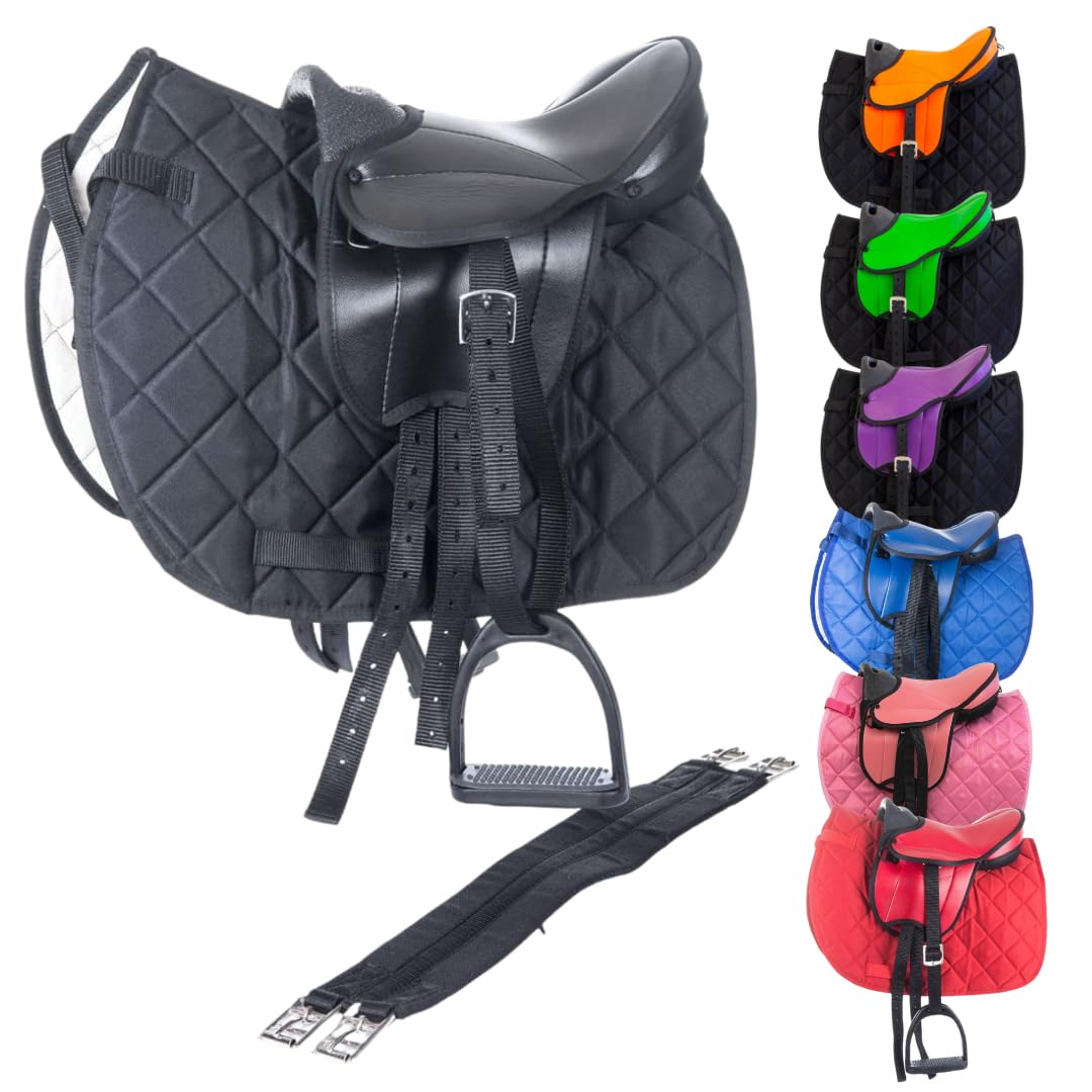 Marengos Holzpferd Sattel Set 12" Beginner – Komplettes Reitzubehör aus Kunstleder