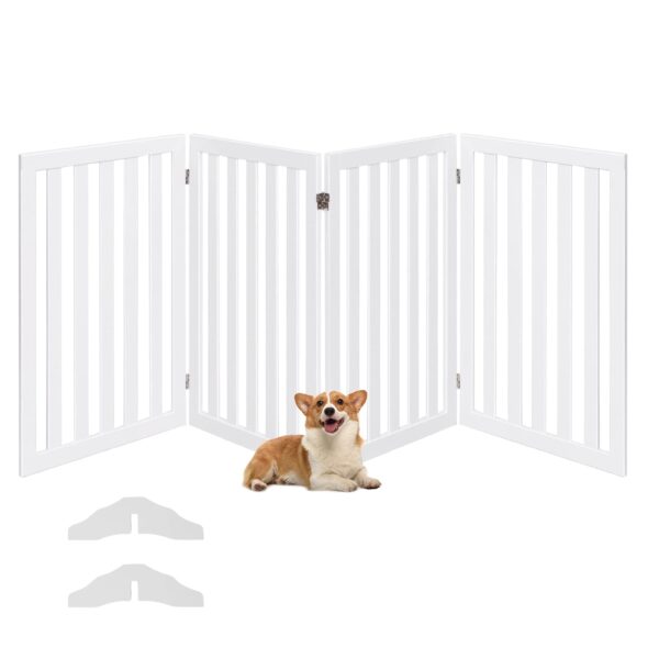 COSTWAY Absperrgitter 89cm – 4-teiliges Hundegehege aus Holz, klappbar & flexibel