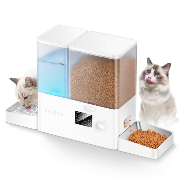 ROJECO 2-in-1 Futterautomat & Wasserspender 5L – Programmierbarer Futterspender für Katzen & kleine Haustiere