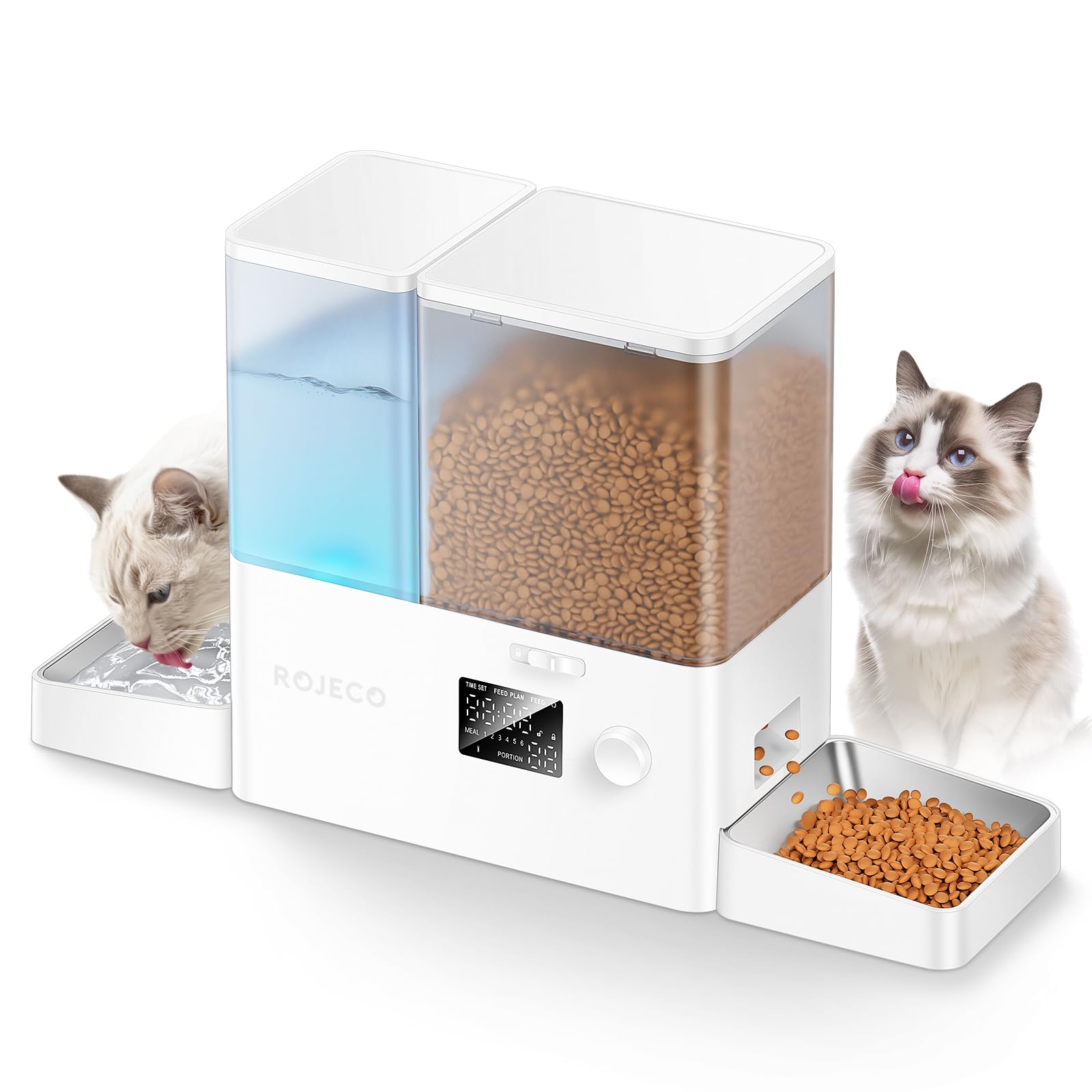 ROJECO 2-in-1 Futterautomat & Wasserspender 5L – Programmierbarer Futterspender für Katzen & kleine Haustiere
