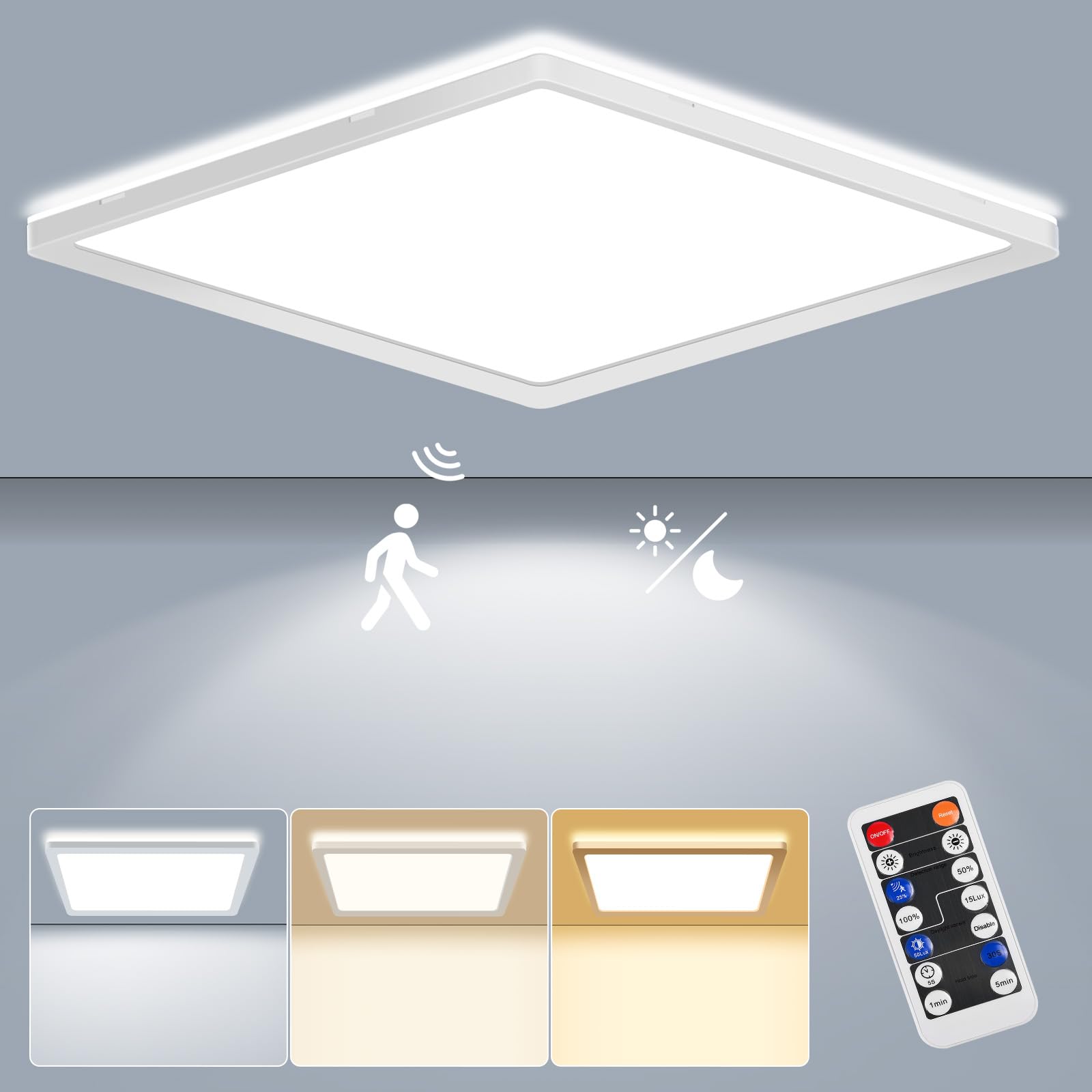 LEZOE LED Deckenleuchte 24W mit Radar-Bewegungsmelder – Dimmbar & 3 Farbtemperaturen