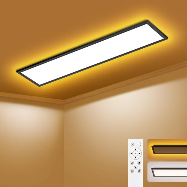 SNADER LED Deckenleuchte 100x25cm Dimmbar – 36W Panel mit Fernbedienung & Hintergrundlicht