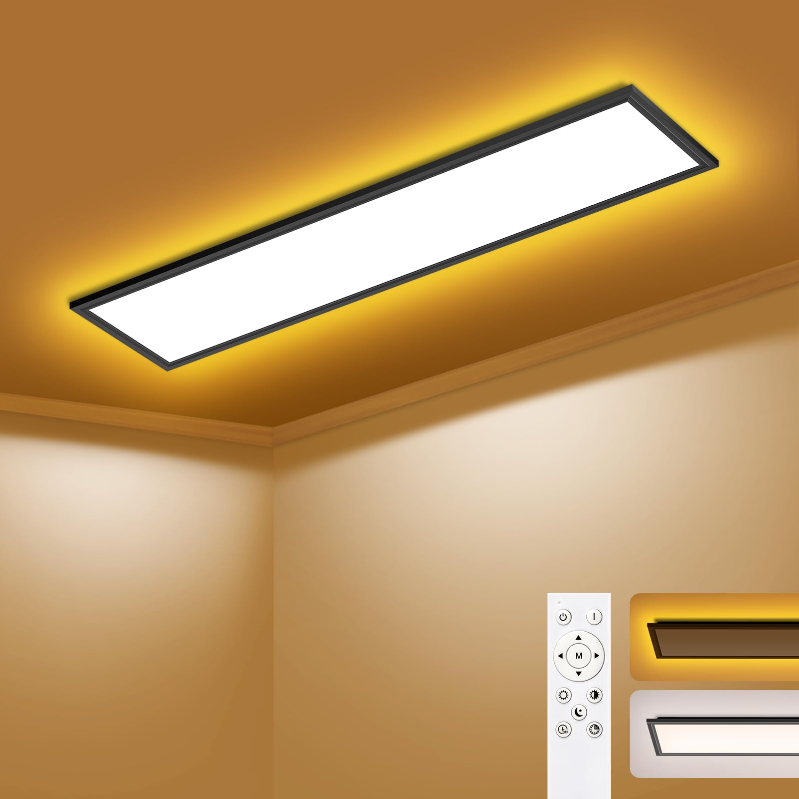 SNADER LED Deckenleuchte 100x25cm Dimmbar – 36W Panel mit Fernbedienung & Hintergrundlicht