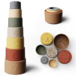 Moonkie Stapelbecher Baby 7-teilig mit Zahlen & Muster – Silikon Beißring ab 6M+