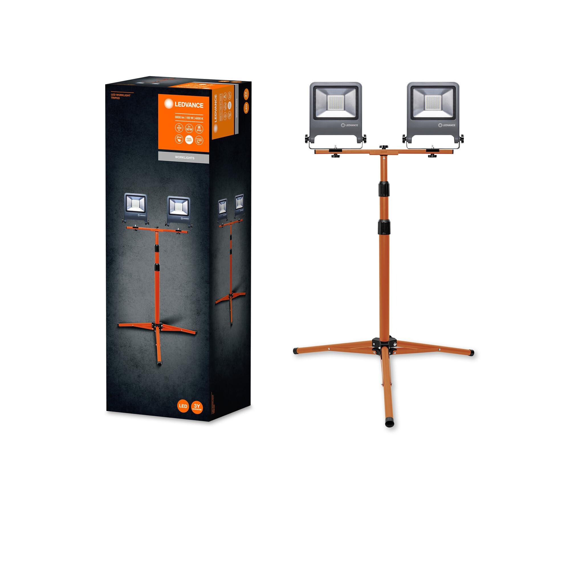 LEDVANCE LED Arbeitslicht 2x50W mit Tripod-Ständer – Kaltweiß für Werkstatt & Baustelle