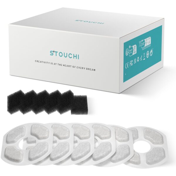 Stouchi Katzenbrunnen Filter 12er-Set – Aktivkohle & Schaumfilter für WDQ1/WDQ3