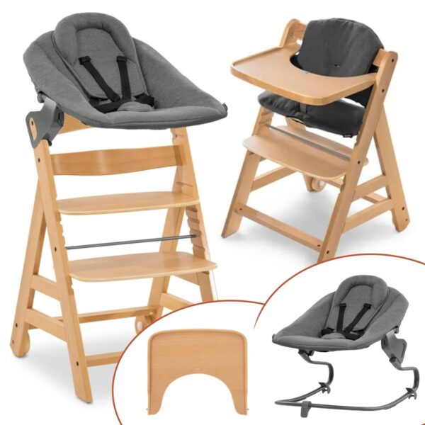 hauck Alpha Move Hochstuhl Newborn Set – 5in1 Mitwachsender Holzhochstuhl ab Geburt bis 90 kg