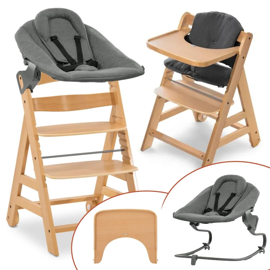 hauck Alpha Move Hochstuhl Newborn Set – 5in1 Mitwachsender Holzhochstuhl ab Geburt bis 90 kg