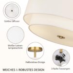 CALOKES Deckenlampe Ø40 cm Weiß mit Goldenem Rahmen – Dimmbar, 3×E27, Modernes Design – Bild 3