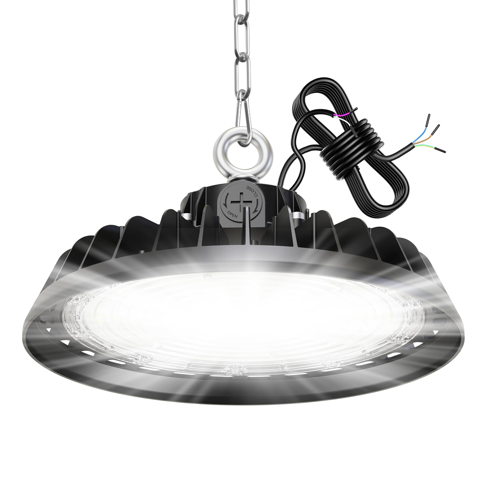 RUISUN 150W UFO LED Hallenstrahler 25500lm – Dimmbar 0-10V, IP65, 50.000h Lebensdauer