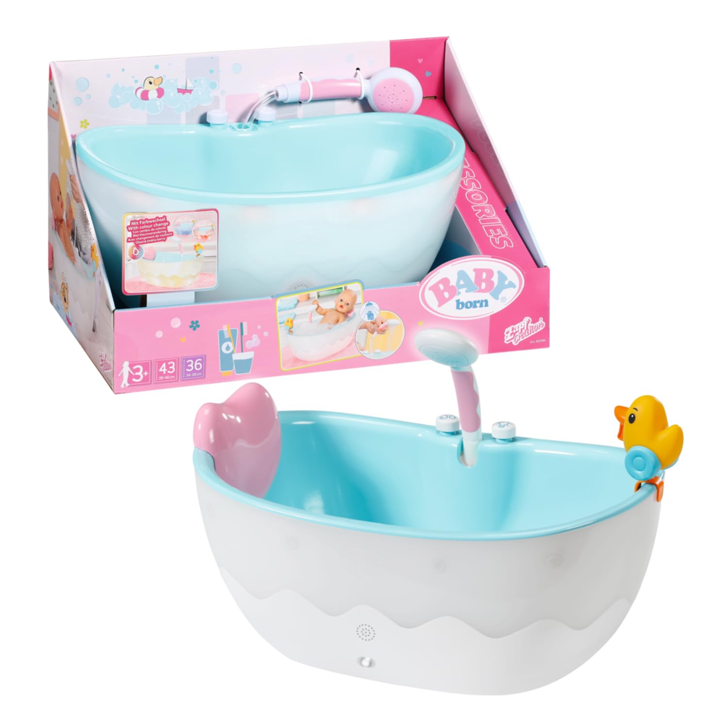 BABY Born Badewanne mit Farbwechsel & Dusche – Interaktives Puppenbadespaß für 36 & 43 cm