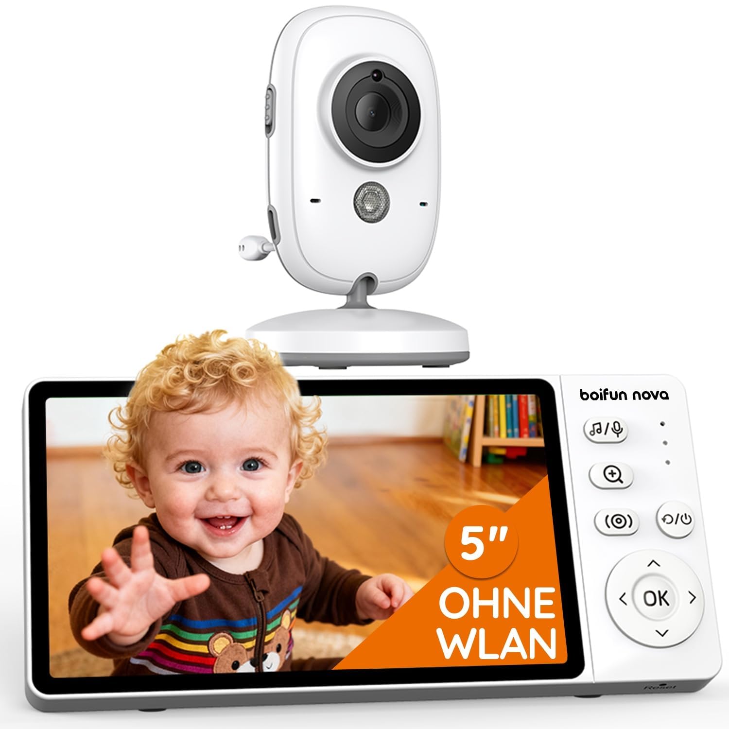 boifun nova Babyphone mit Kamera 5" 1080P – WLAN-frei mit Nachtsicht & 20h Akku