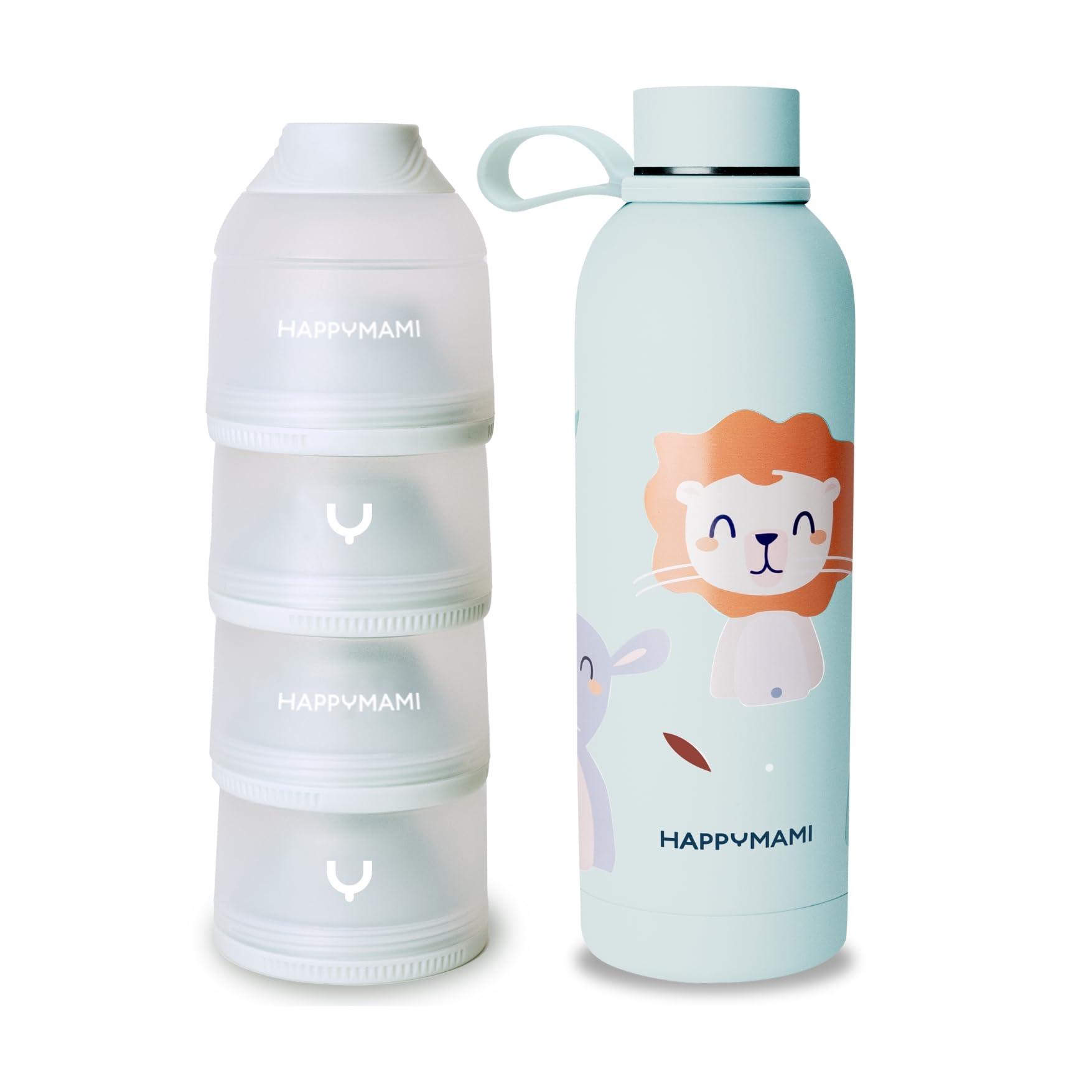 Happymami Unterwegs-Set: Thermosflasche 500ml & Milchpulver-Portionierer – BPA-frei & Auslaufsicher
