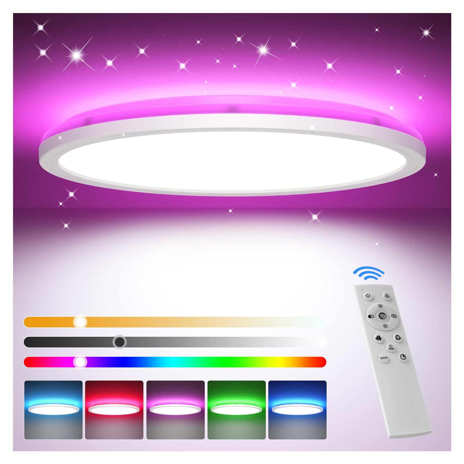 Tyreses LED Deckenleuchte Ø30cm Dimmbar – RGB Farbwechsel mit Fernbedienung für jeden Raum