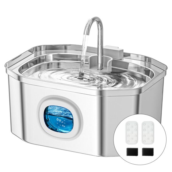 APAUK Katzenbrunnen Edelstahl 3.2L – Ultraleiser Trinkbrunnen mit LED & Filtration