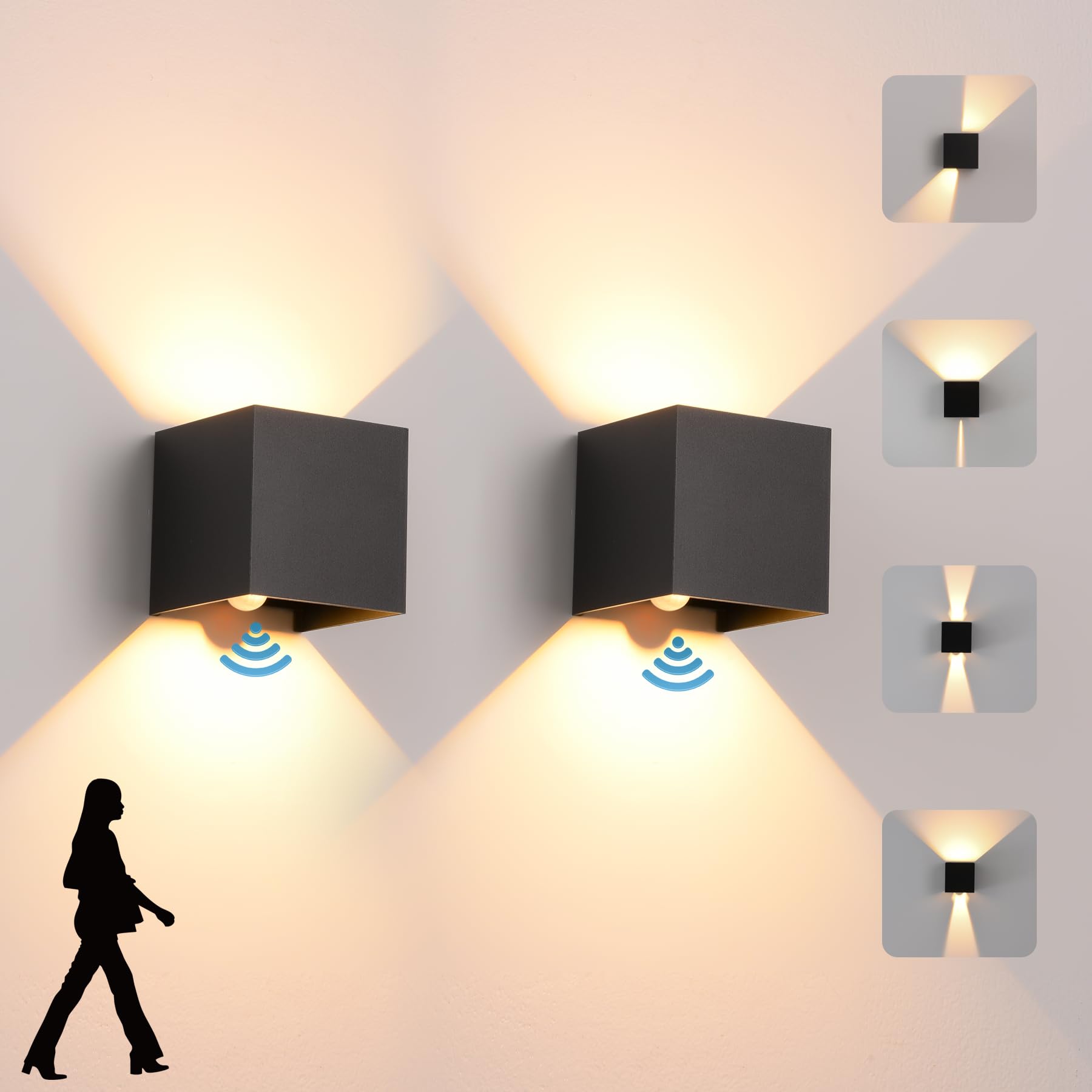 2er Set LED Wandleuchte mit Bewegungsmelder 12W – IP65 Aussen- & Innenleuchte KUKAK