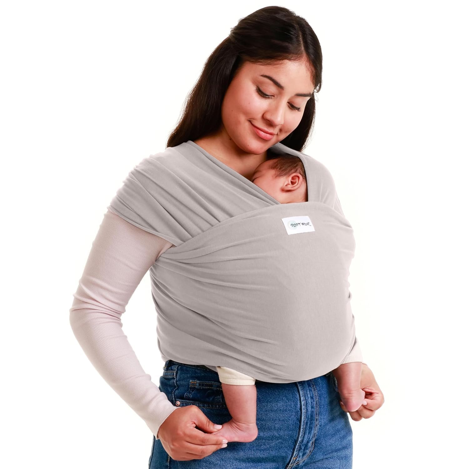 Sleepy Wrap Babytrage 3-16 kg – Elastisches Tragetuch Hellgrau für Neugeborene
