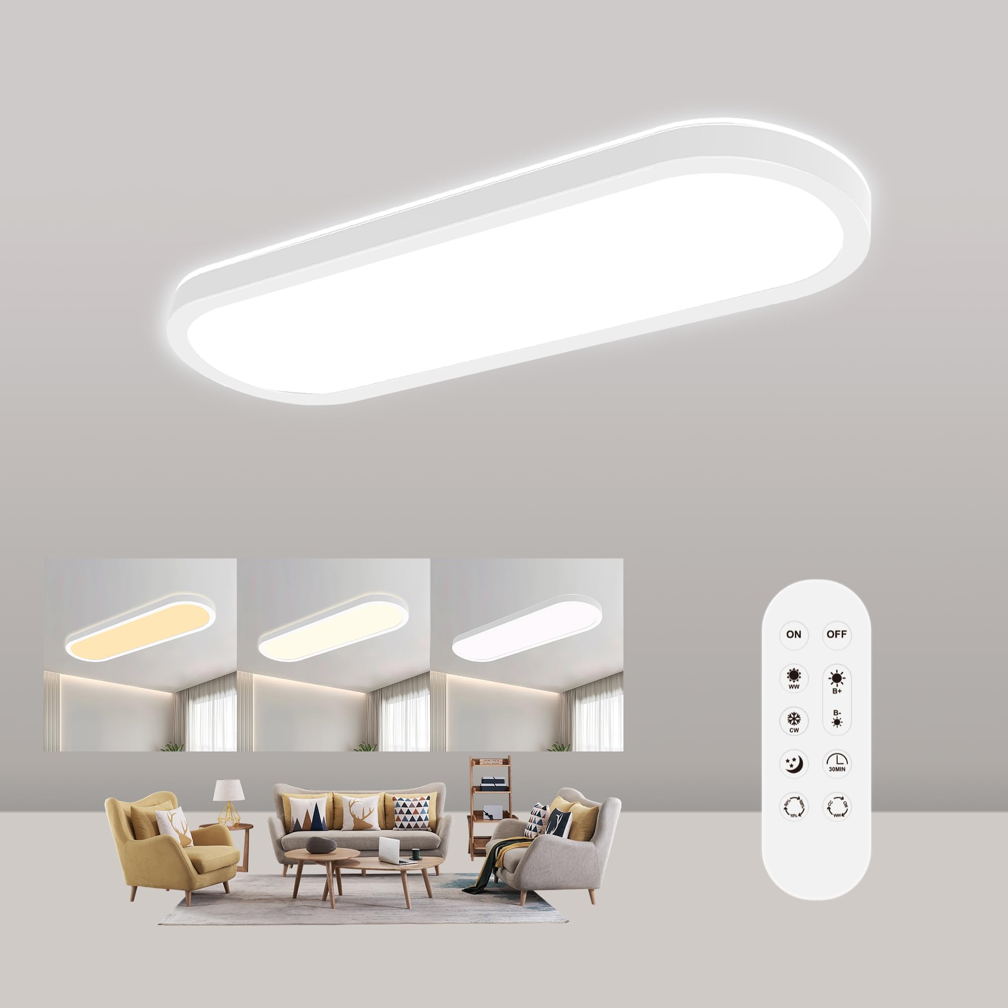 Goodjoo LED-Deckenleuchte 24W 3100LM dimmbar – Oval 60x20cm mit Fernbedienung