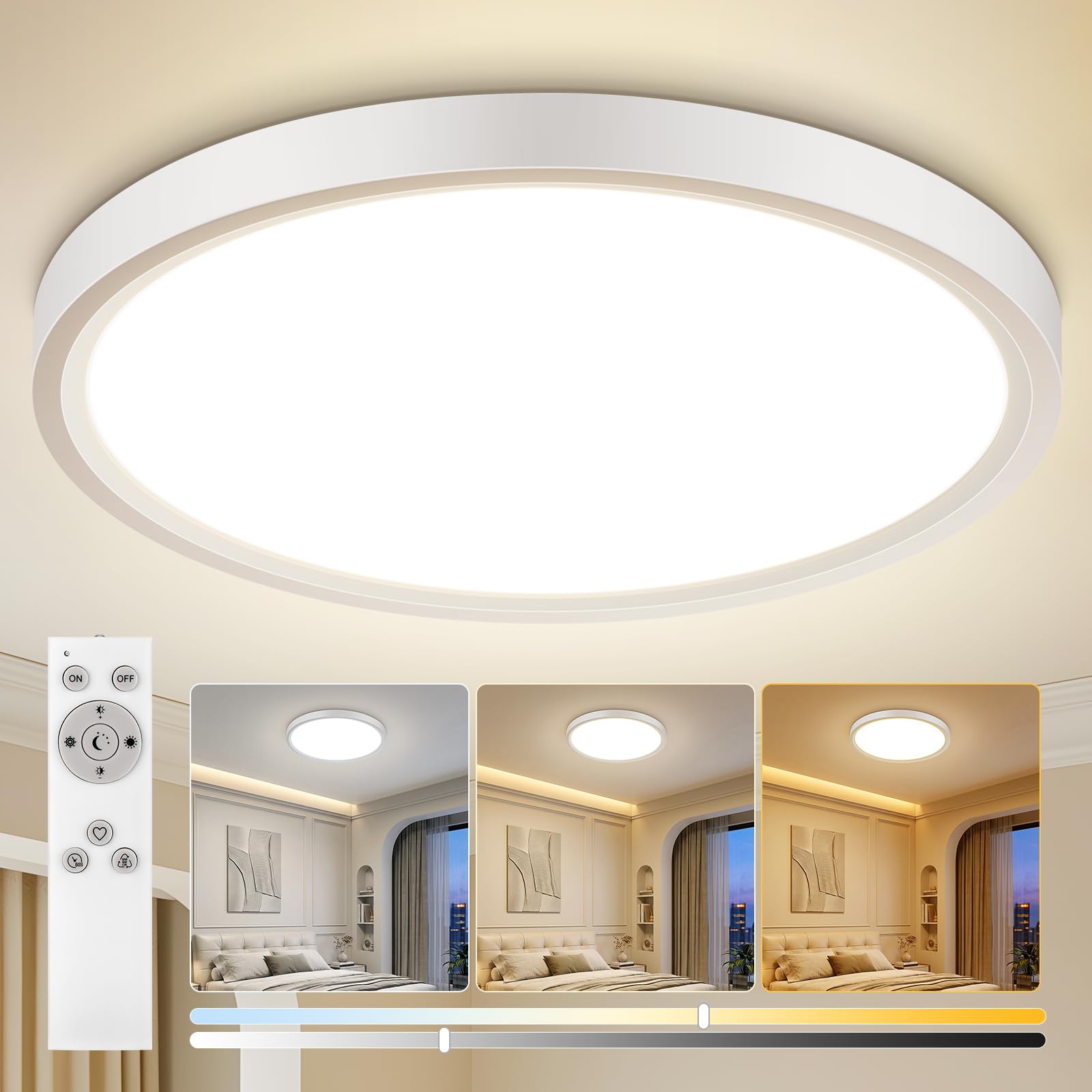QOJUX LED Deckenleuchte 30cm Dimmbar 12W 2600lm – Fernbedienung & Nachtlicht IP54