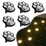 Dhqkqg 6er Set Solar Bodenleuchten mit Pfotenabdruck-Design – Warmweiss Gartenbeleuchtung für Aussen