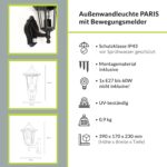 Licht-Erlebnisse Aussenleuchte PARIS mit Bewegungsmelder – Nostalgische Wandlampe Aluminium IP44 – Bild 3