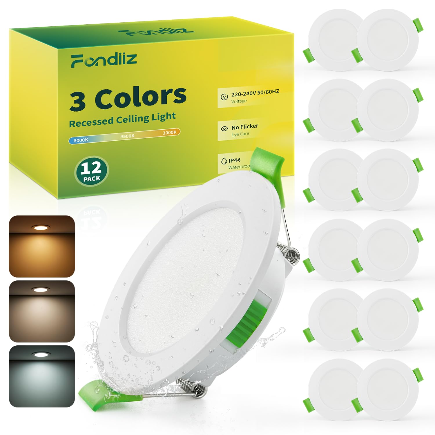 Fondiiz 12er LED Einbaustrahler 230V – Ultra Flach 3.5W für Bad & Küche