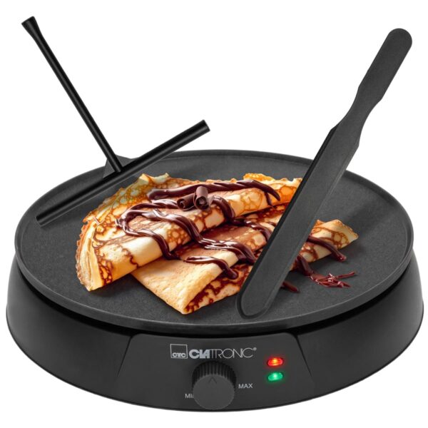 Clatronic® Crepes Maker CM 3849 – Ø 30 cm Antihaft-Backplatte mit Thermostat & Zubehör