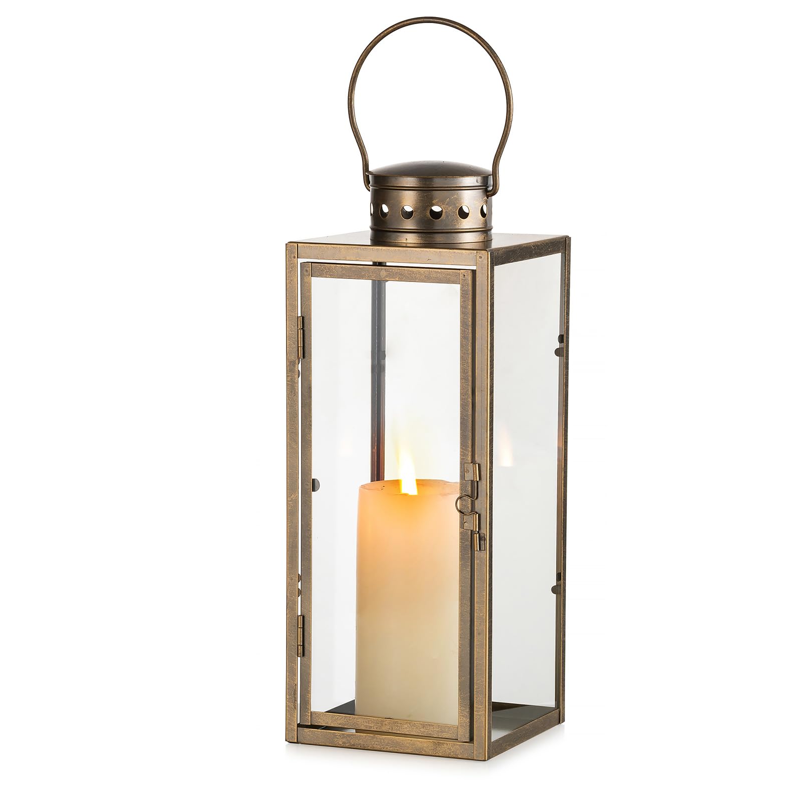 NUPTIO Grablaterne 35 cm Vintage Metallic Gold – Wetterfeste Kerzenlaterne für Friedhof & Garten